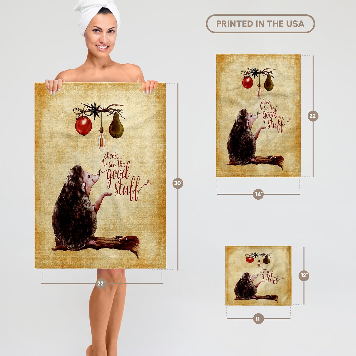 3dRose Autumnal Good Stuff Quote and Fruits Animal Illustration-Hedgehog 22x30 Bath Hand Pool Towel