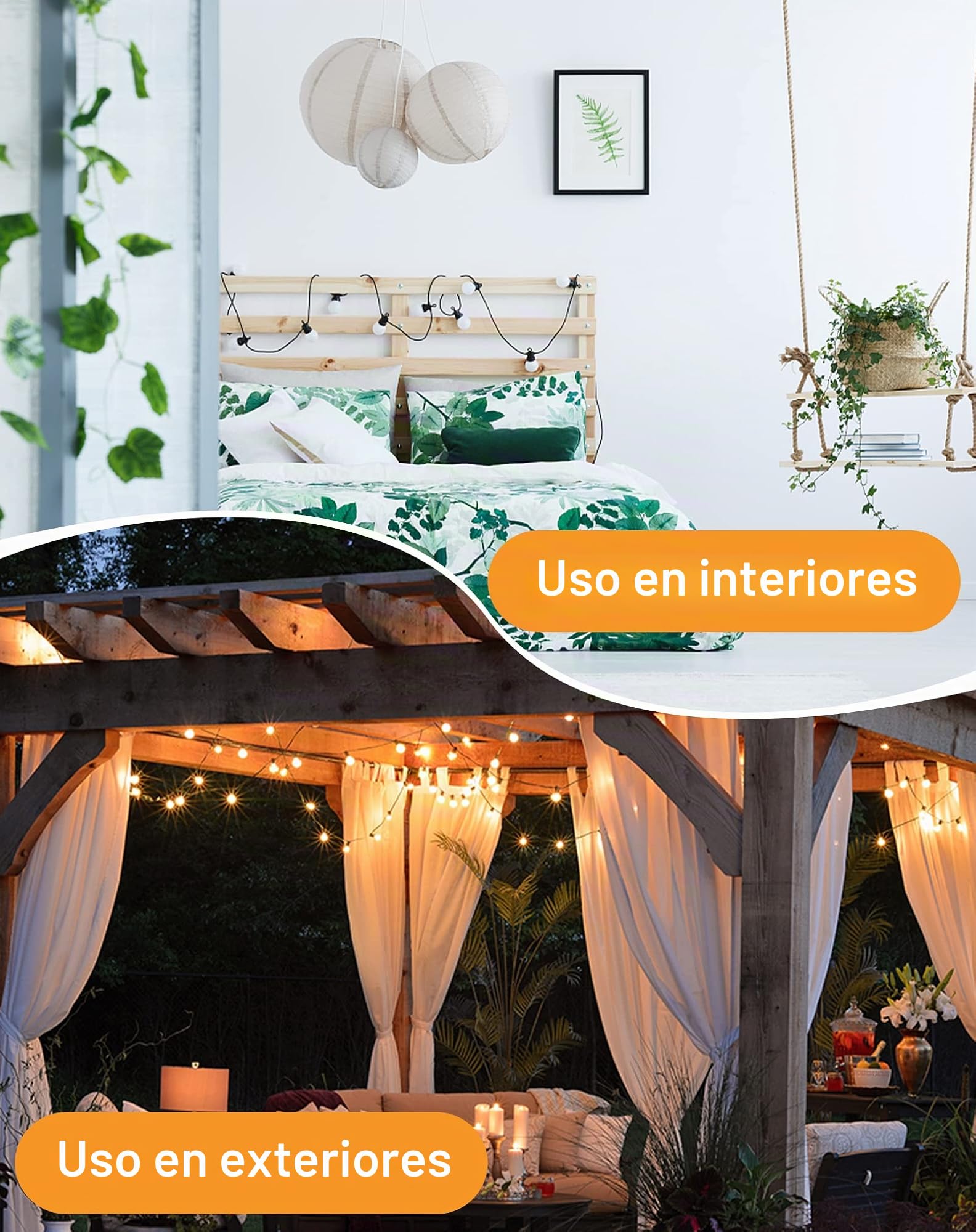 Zuske Guirnaldas de Luces Exterior, 30M LED Cadena de Luz con 50+2 Bombillas, IP65 Impermeable Guirnaldas Luminosas Exterior con Enchufe Luces Exterior para Jardín, Patio, Fiesta,Terraza
