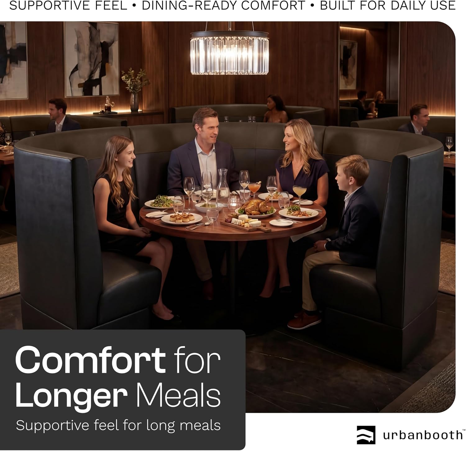 3-Pack 144" Corner Booth Seating – 42" High 3/4 Circle Corner Booth with Plain Tight-Back Upholstery, Birch Plywood Frame, High-Density Foam, Brown Vinyl for Café & Restaurant Seating