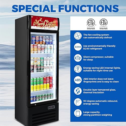 Miniatura 4 de Refrigeradores comerciales de 9 pies cúbicos verticales - Refrigerador de bebidas con puerta de vidrio con luz LED, estantes ajustables, ruedas de