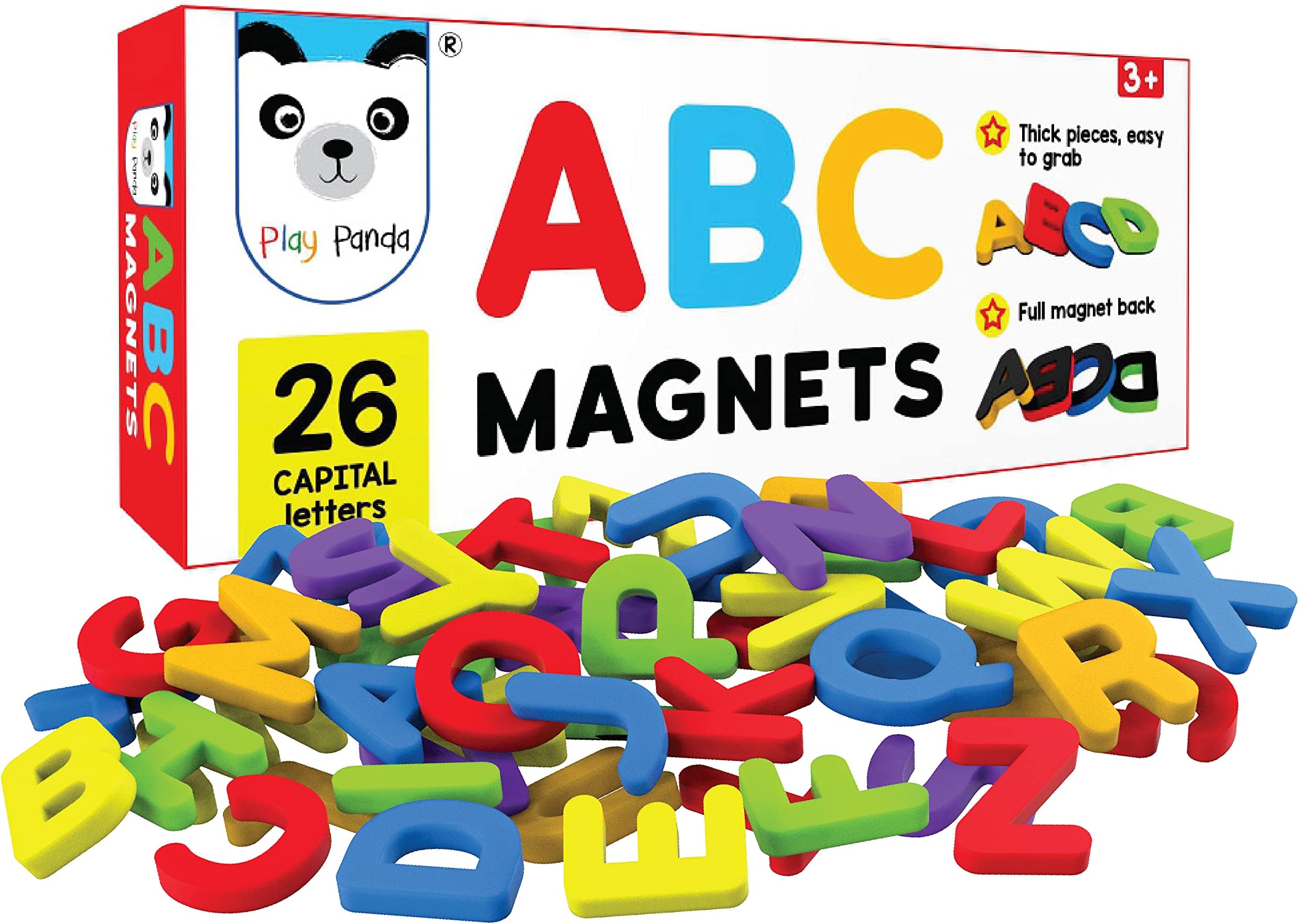PLAY PANDAABC Magnets Capital Letters- 26 Magnetic Letters work on any Fridge and Dry Erase Magnetic Board, For Alphabet Learning & Spelling Games - Child Safe foam alphabets with full Magnet Back