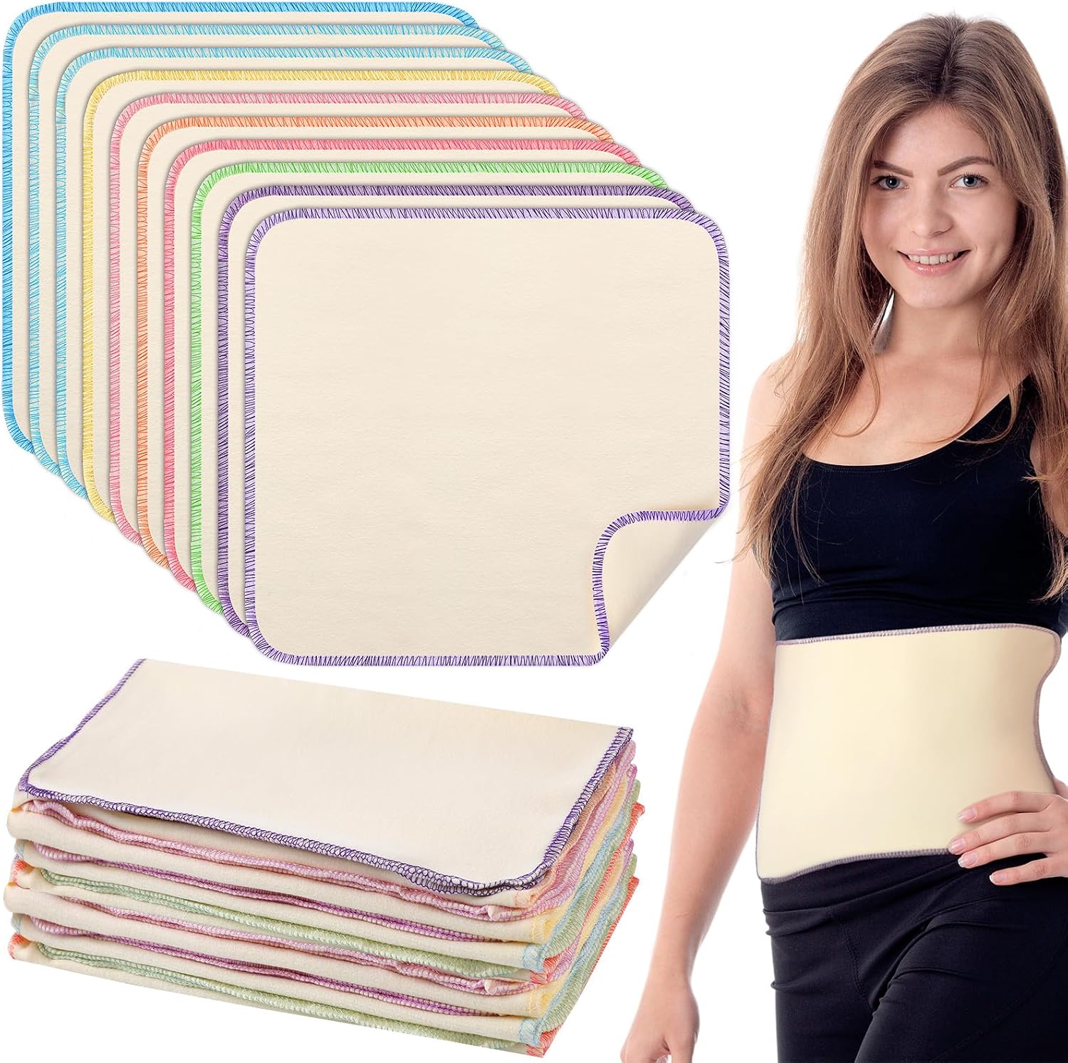Dandat 10 Pack Cotton Flannel for Castor Oil Pack 11 x 12 Inch 1 Ply Castor Oil Wrap Reusable Flannel Cloth Pastel Edges Paperless Towels for Relaxing Reading Meditation Massage, 10 Colors