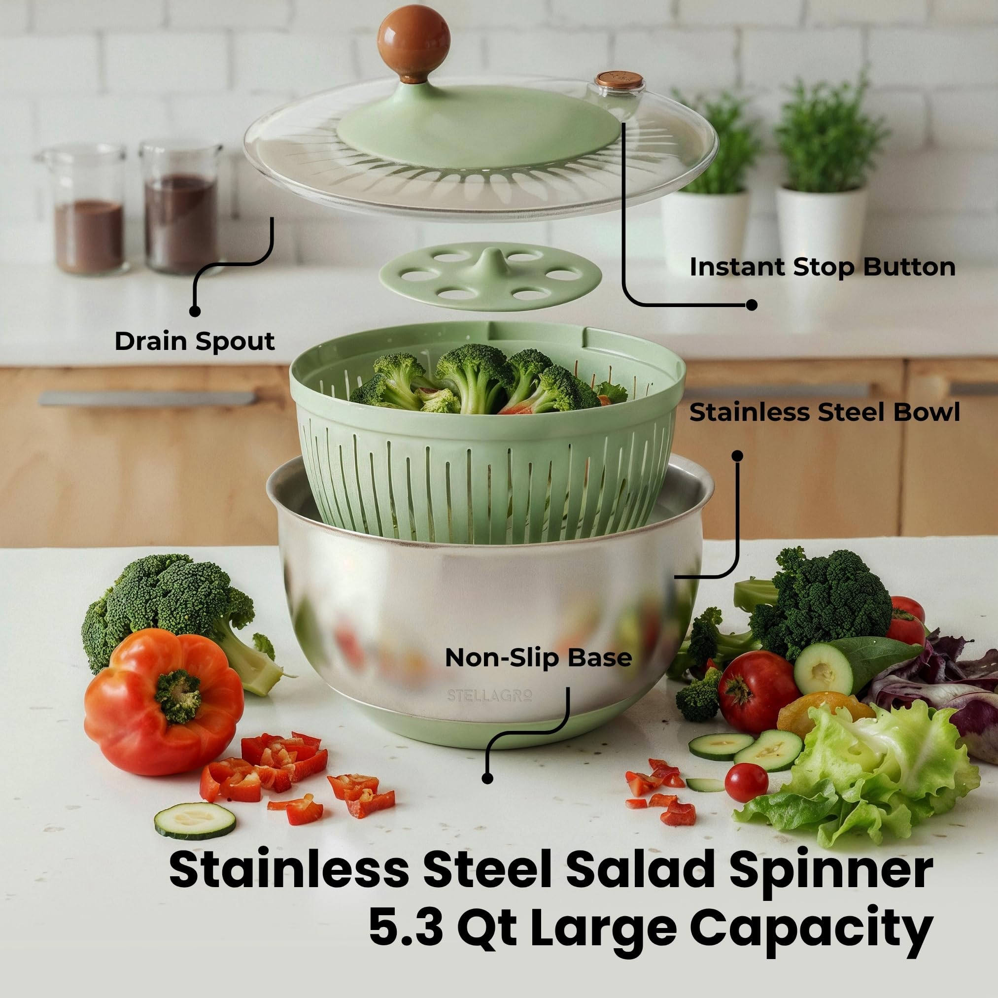 Essoreuse à Salade 5L – Panier Lavage Et Séchage Rapide Légumes Fruits – Salad Spinner Silencieux Avec Manivelle Ergonomique Pour Cuisine Saine