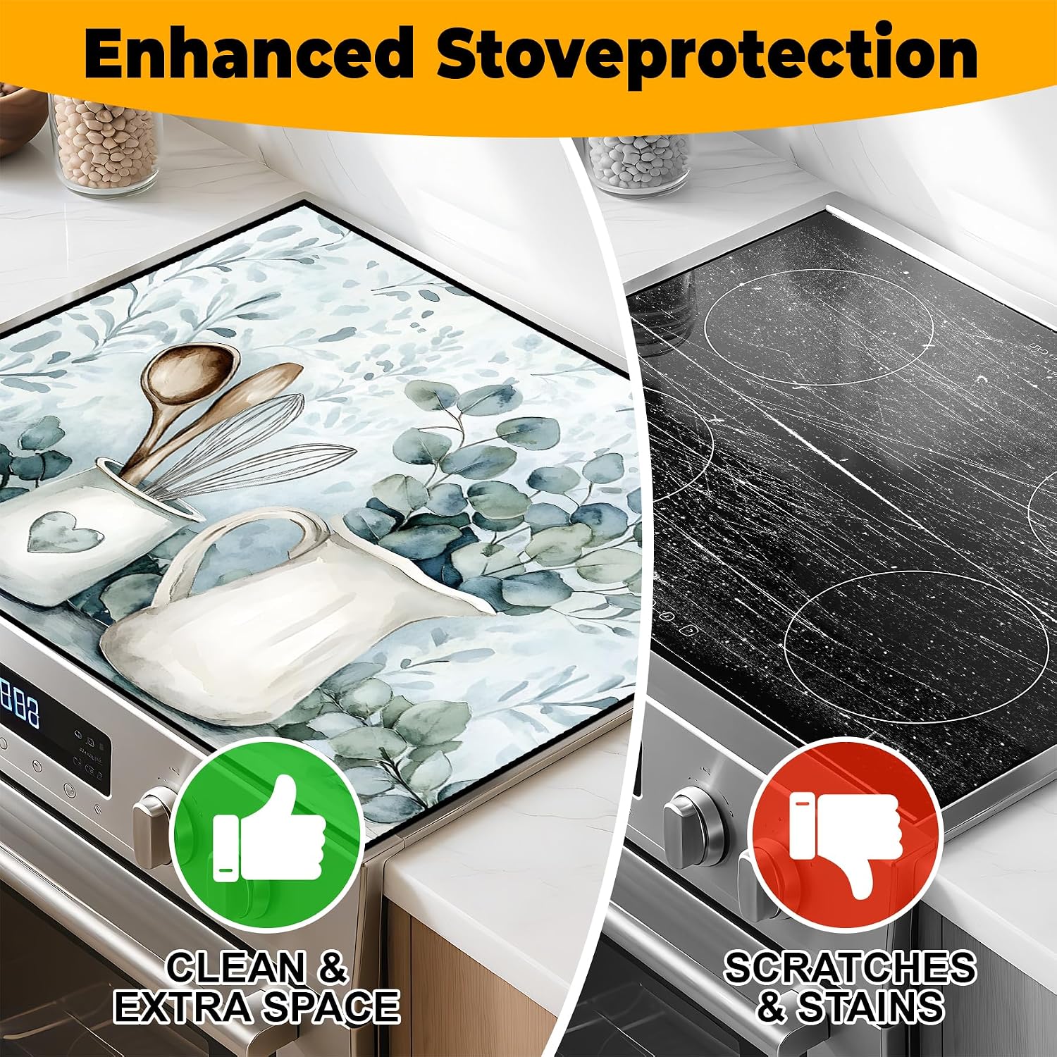 Stove Top Cover Flower Gas Stove Top Cover for Home Decoration Kitchen Pad Non-Stick Washable Cooktop Covers Countertop Protector Keep Stove Clean (Vase, 28L"x20W")