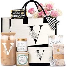 Birthday Gifts for Women, Monogrammed Initial Gift for Teacher Wife Mom, Tote Bag