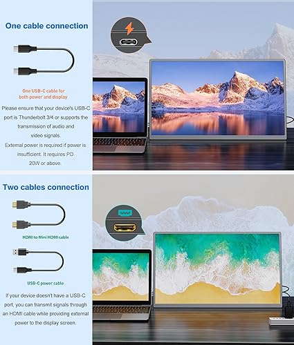 Miniatura 4 de Monitor portátil de 18.5 pulgadas para laptop, 120Hz 1080P con VESA y soporte Monitor de viaje ajustable de 180 para computadora portátil, pantalla