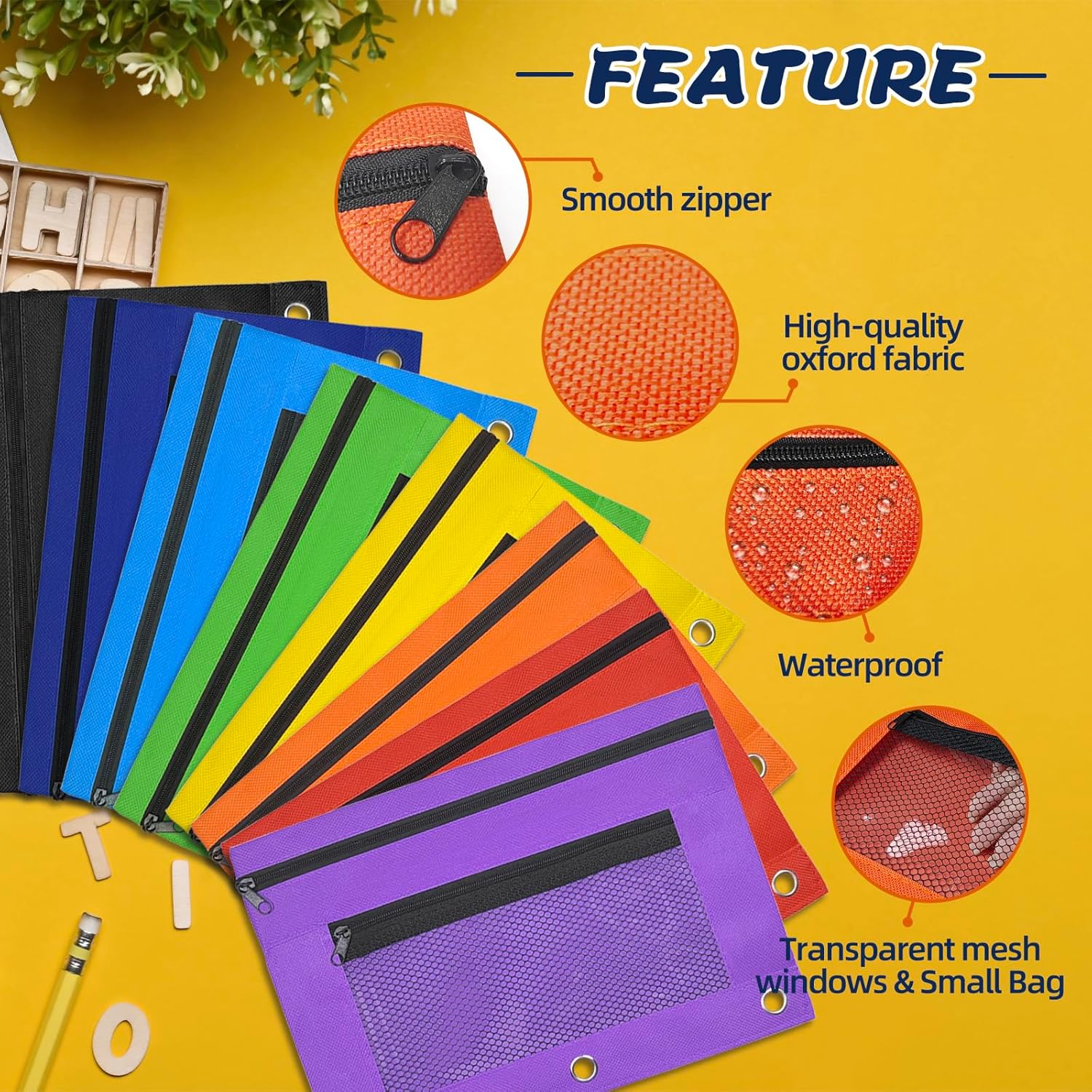 48 Pack Pencil Pouch for 3 Ring Binder Mesh Zipper Pencil Case Assorted Colors Pencil Bag Binder Pouches Pen Zipper Pouch for School Office Writing Utensils Storage Supplies, 8 Colors - Image 5