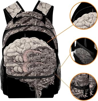 Casual School Backpack Brain (1) Bookbag High Capacity & Adjustable Strap