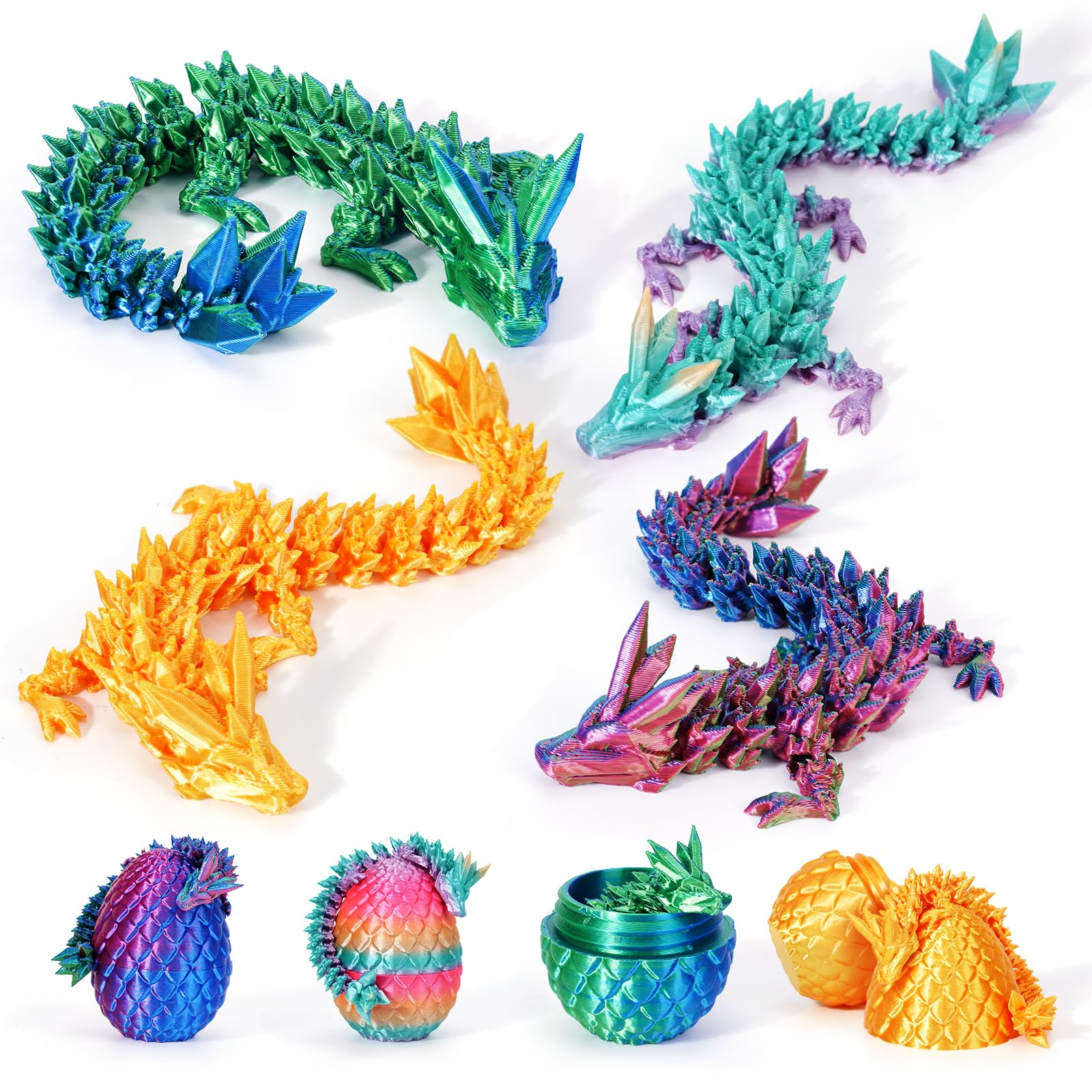 4PCS 3D Printed Dragon Eggs with Dragon Inside Mini Dragon Egg Set Articulated Dragon Mystery Dragon Egg Fidget Toy Surprise 3D Printed Animals Toy Set