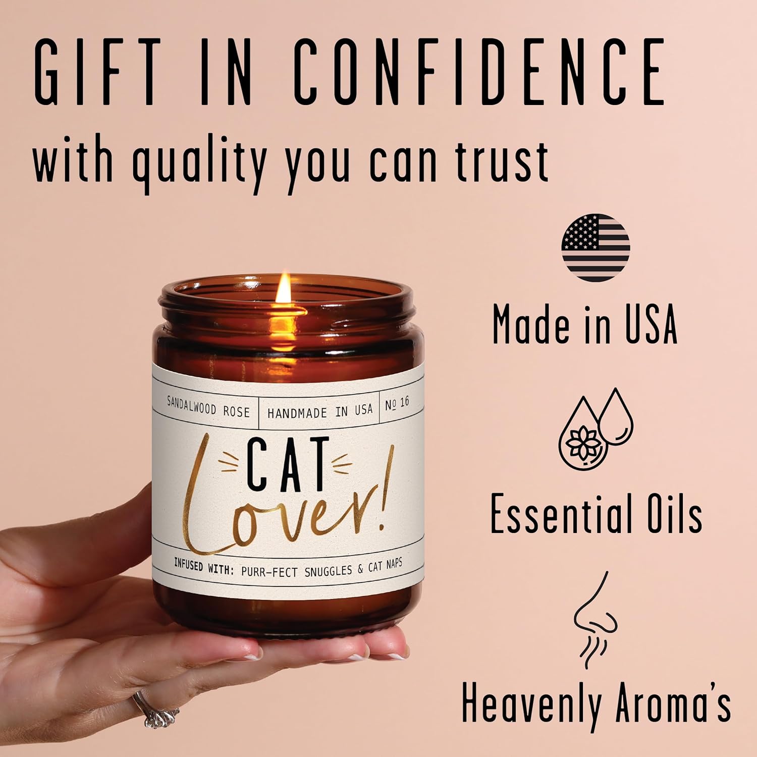 Cat Lover Gifts for Women, Cat Mom Gifts - Soy Candle, w/Sandalwood Rose I Unique Feline Decor Themed I 50Hr Burn, USA Made - Image 5