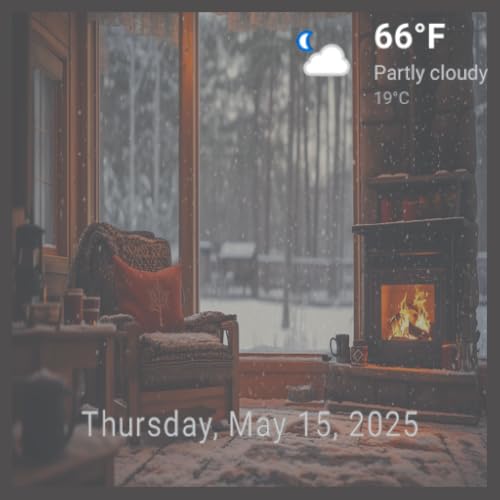 Chutes de neige et cheminée avec sons de cheminée - Téléviseur d'hiver confortable avec météo et horloge