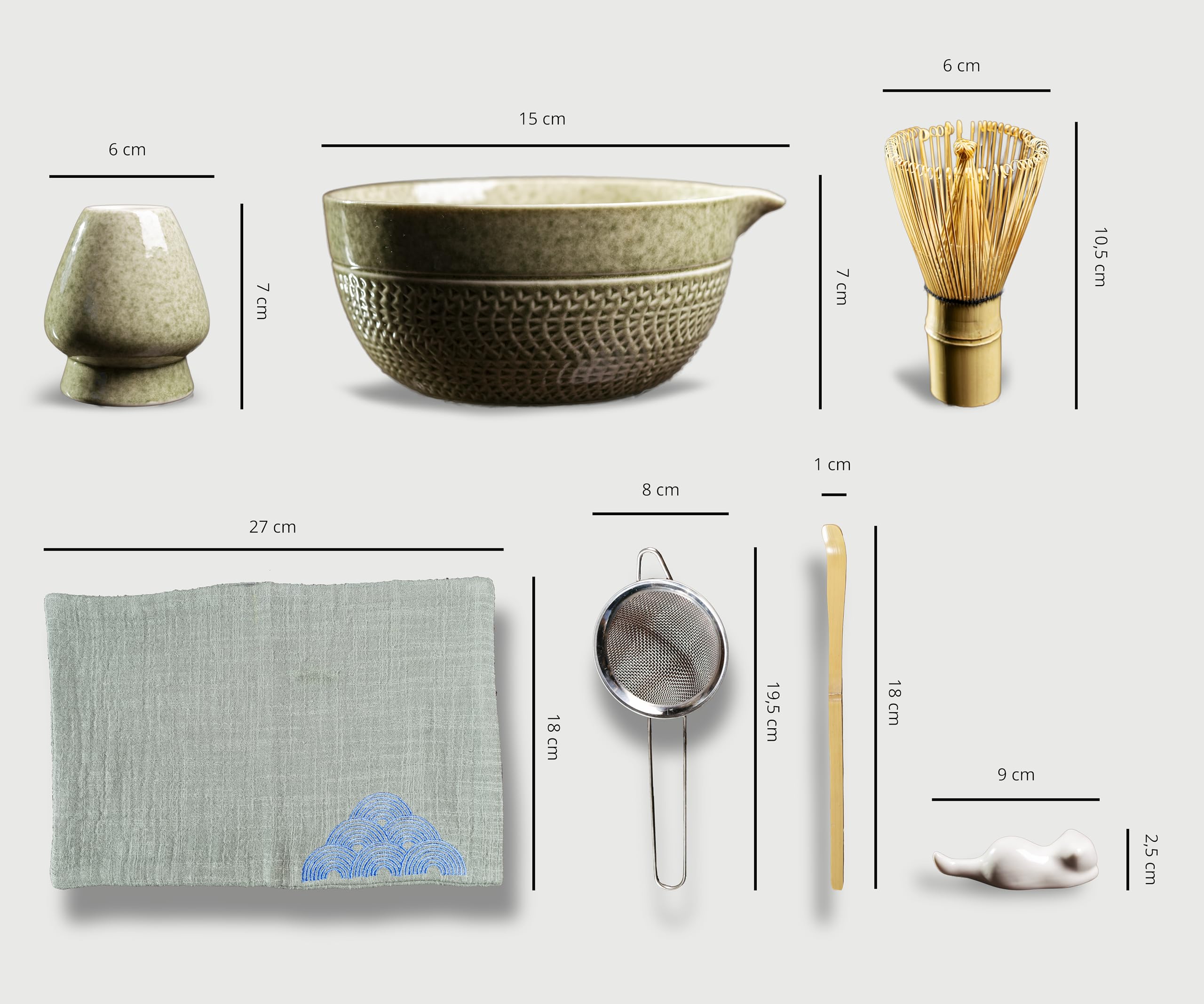 Kit Matcha Completo, Set Matcha Kit de Ceremonia de Te, Juego de Te de 7 piezas. Tazón de Cerámica y Batidor Premium de Bambu de Calidad, Ideal para Regalo. Bienestar y Harmonía.