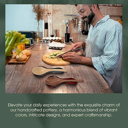 Miniatura 6 de Soporte de cuchara de 9.5 pulgadas de largo en diseño de escena de montaña y esmalte marinero – Accesorios de utensilios de cocina de cerámica