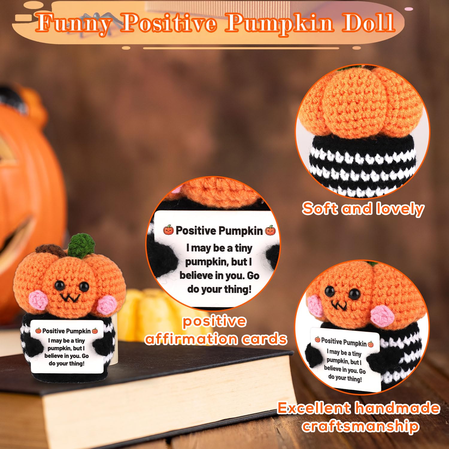 Citrouille Au Crochet TOYMIS - Poupée Main Halloween, 8,2 Cm, Coton PP, Avec Carte D'encouragement, Déco Bureau - 11