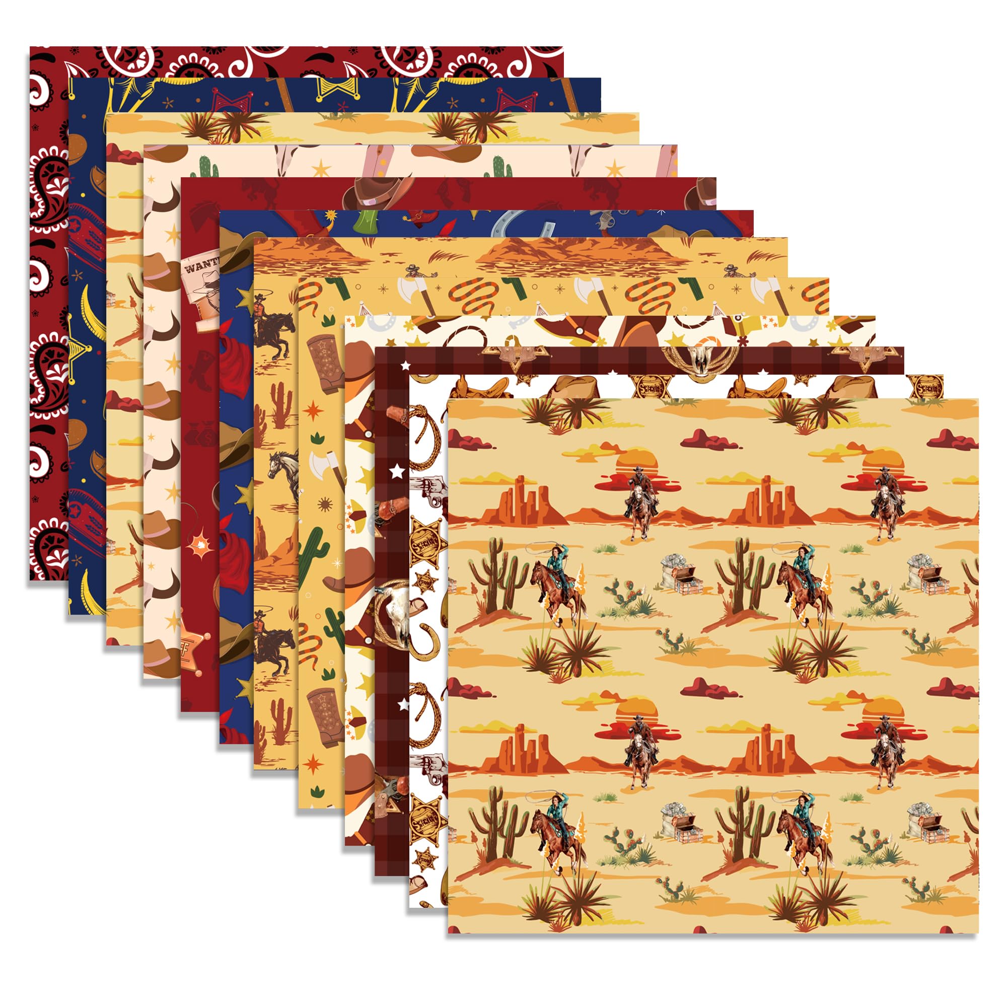 24 Sheets Western Scrapbook Paper 11.8'' x 11.8'' Wild West Pattern Pad Western Motifs Boots Hats Cactus Patterned Double-Sided Cardstock Pack for