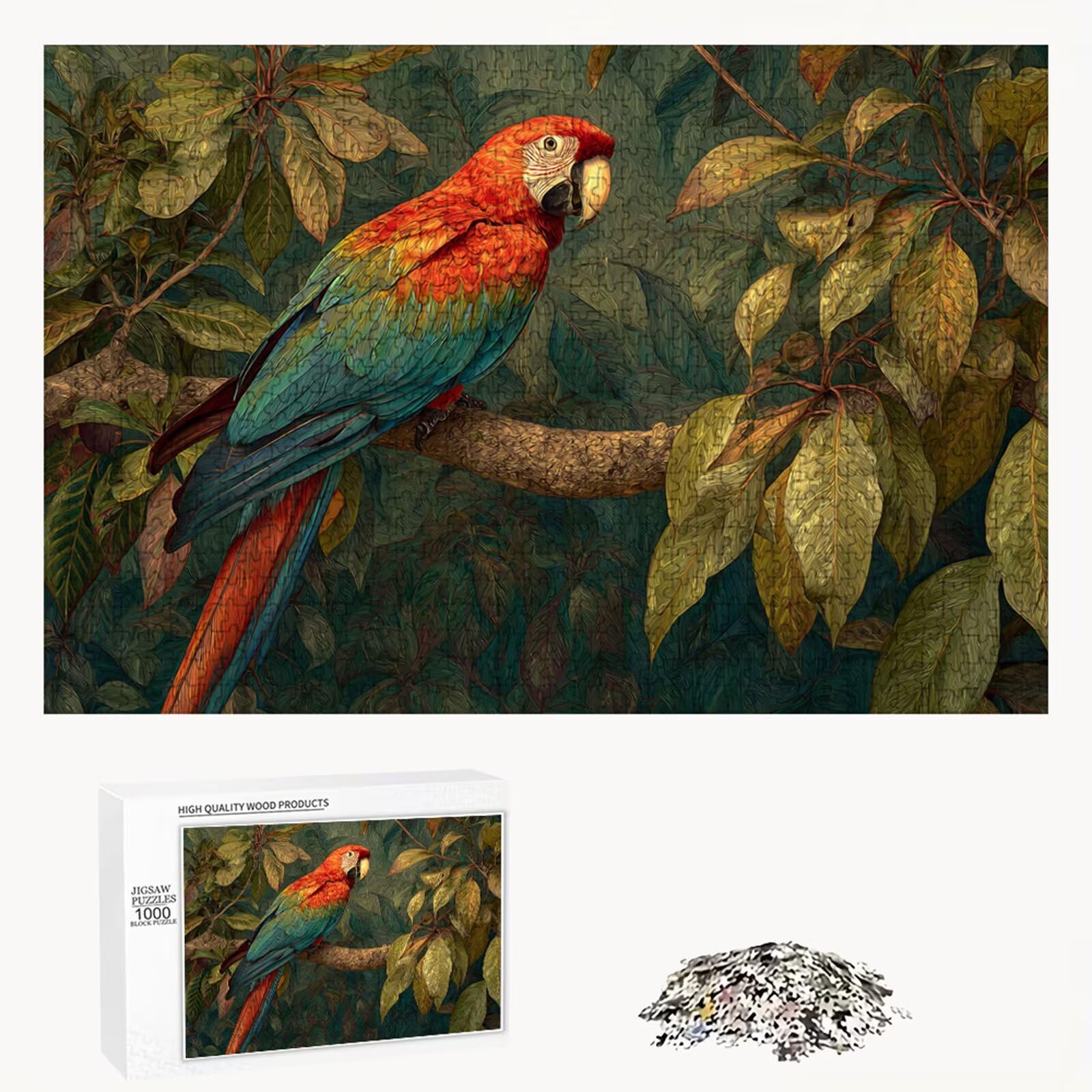 Puzzle 2000 elementów - Tropikalna i papuga - Trwałe drewniane puzzle z literami z tyłu - 70 x 100 cm - Kreatywne hobby bez kurzu - Artykuł kolekcjonerski i ponad 14 lat P3#229