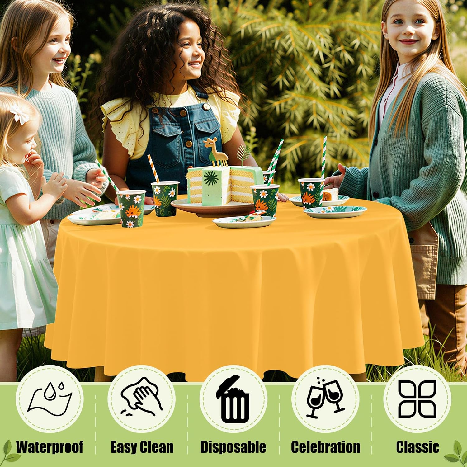 Smiry Disposable Table Cloth - 12 Pack, 84 Inch Waterproof Round Tablecloths for Parties, Decorative Plastic Table Cover, Leakproof & Sturdy, Mustard Yellow image 3