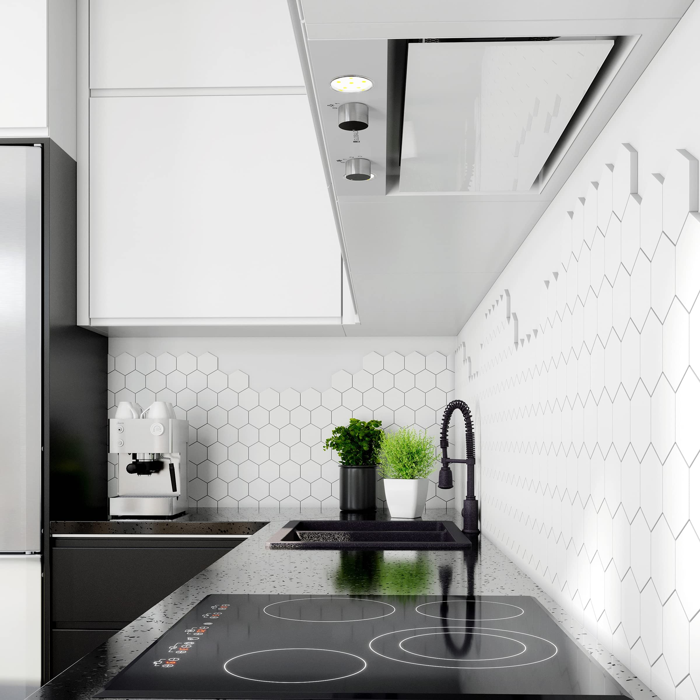 Hotte aspirante, hotte de cuisine encastrable, avec éclairage, largeur d'installation 60 cm, 3 niveaux de puissance, Floweri 60.2 White, blanc [Classe énergétique B] 45 dB 570 m3/h