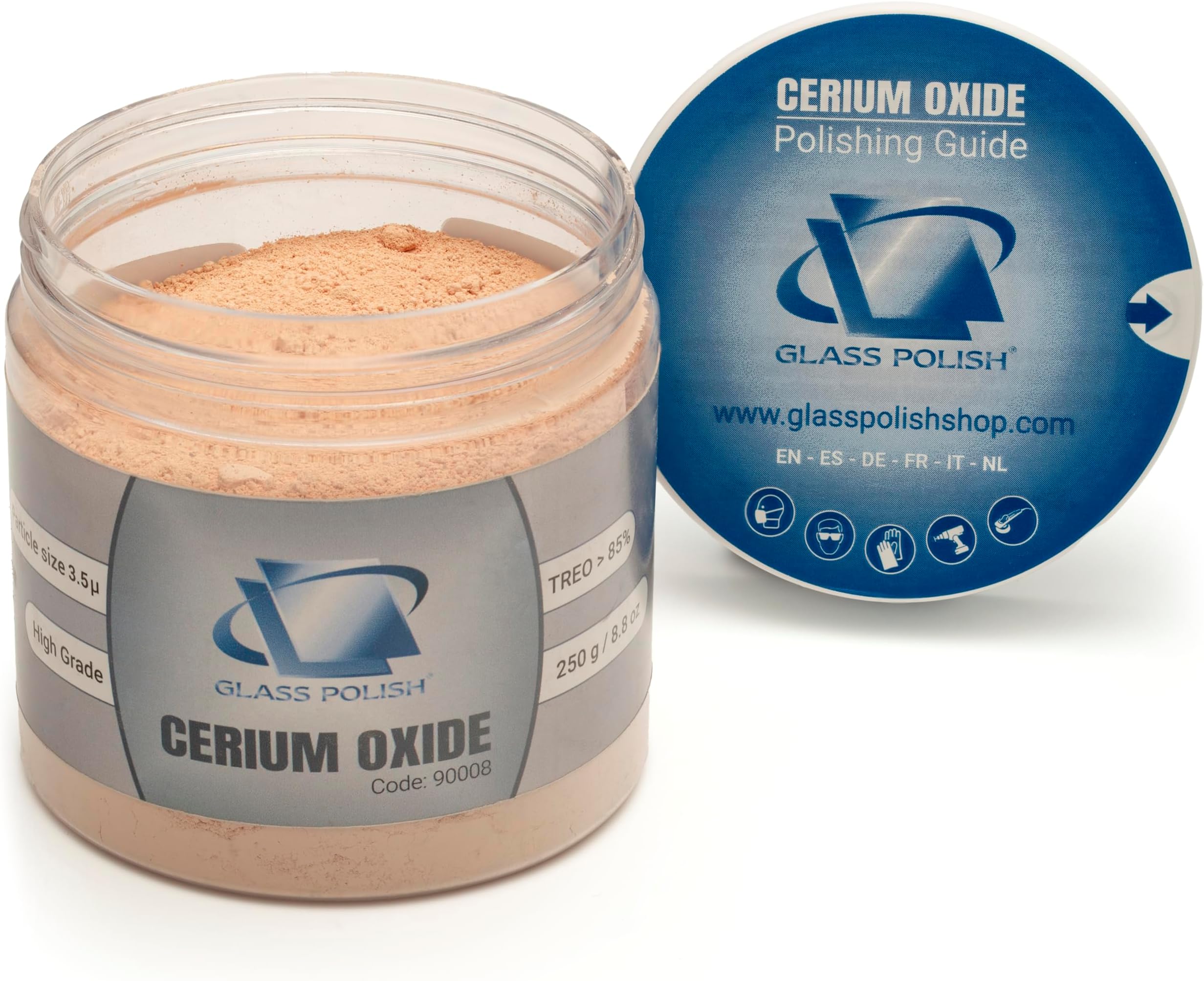 Glass Polish 90008 Cerium Oxide High Grade Glass Polishing Powder - TREO 85% - 3.5 microns - 250 Grams