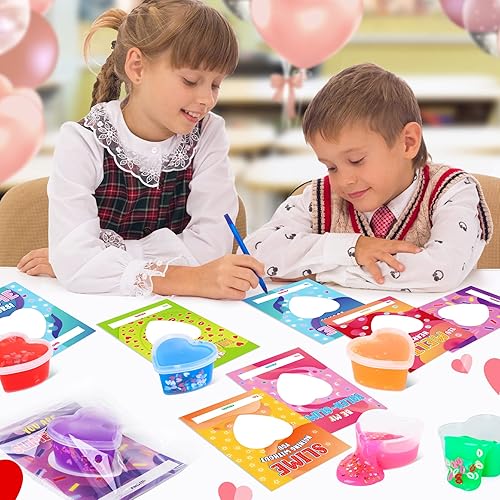 Miniatura 5 de OCHIDO Tarjetas de San Valentín para niños juego de 30 limos en forma de corazón con tarjetas de felicitación de San Valentín para niños regalos de