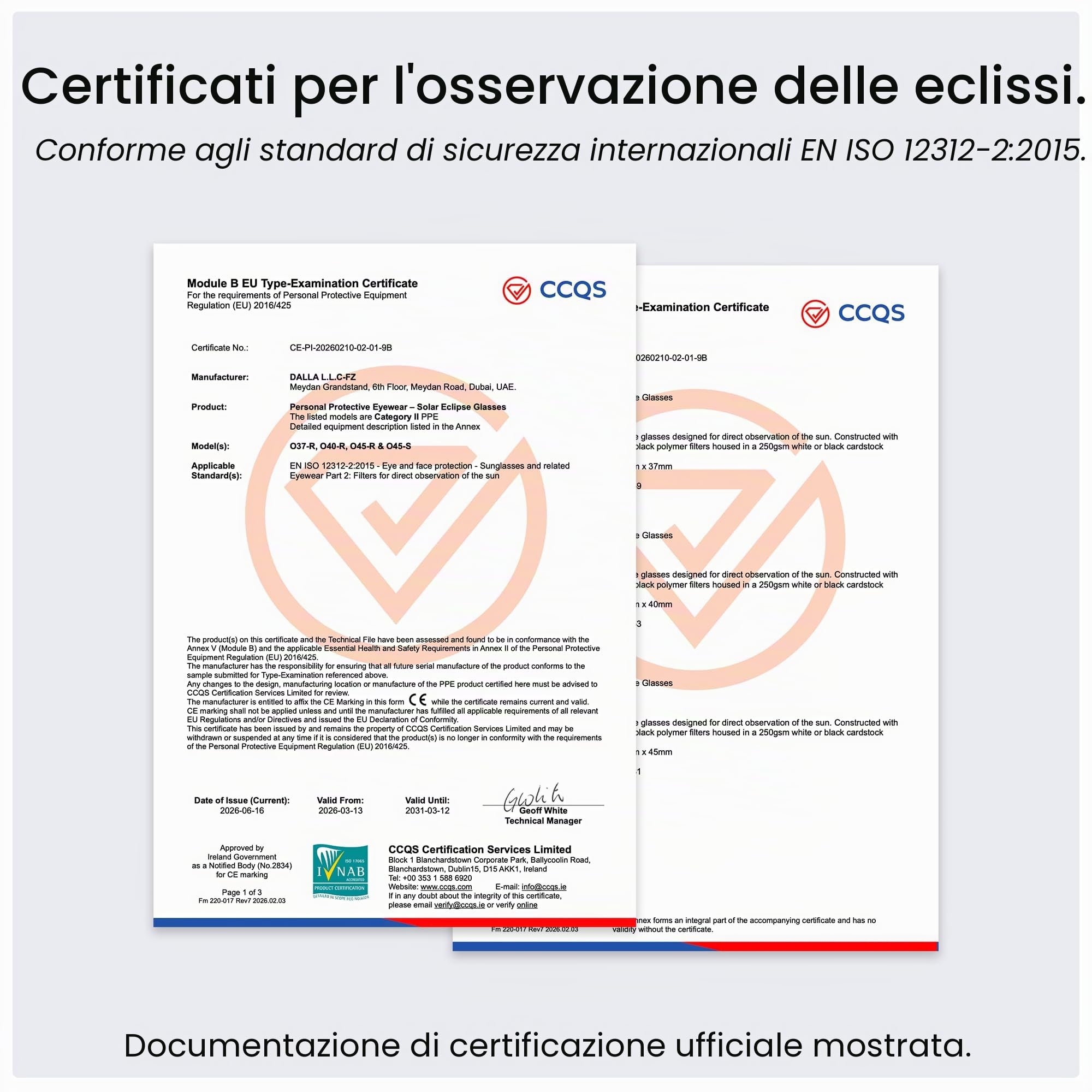 ORRO Occhiali per Eclissi Solare 45 mm, Confezione da 2/6/12, Bianchi, Si Adattano Sopra gli Occhiali da Vista, Protezione Oculare Certificata, Testati EN ISO 12312-2:2015, Marcatura CE