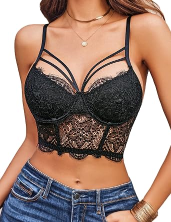 Avidlove Lace Bralette for Women V Neck Camisoles Underwire Bra Tank Top