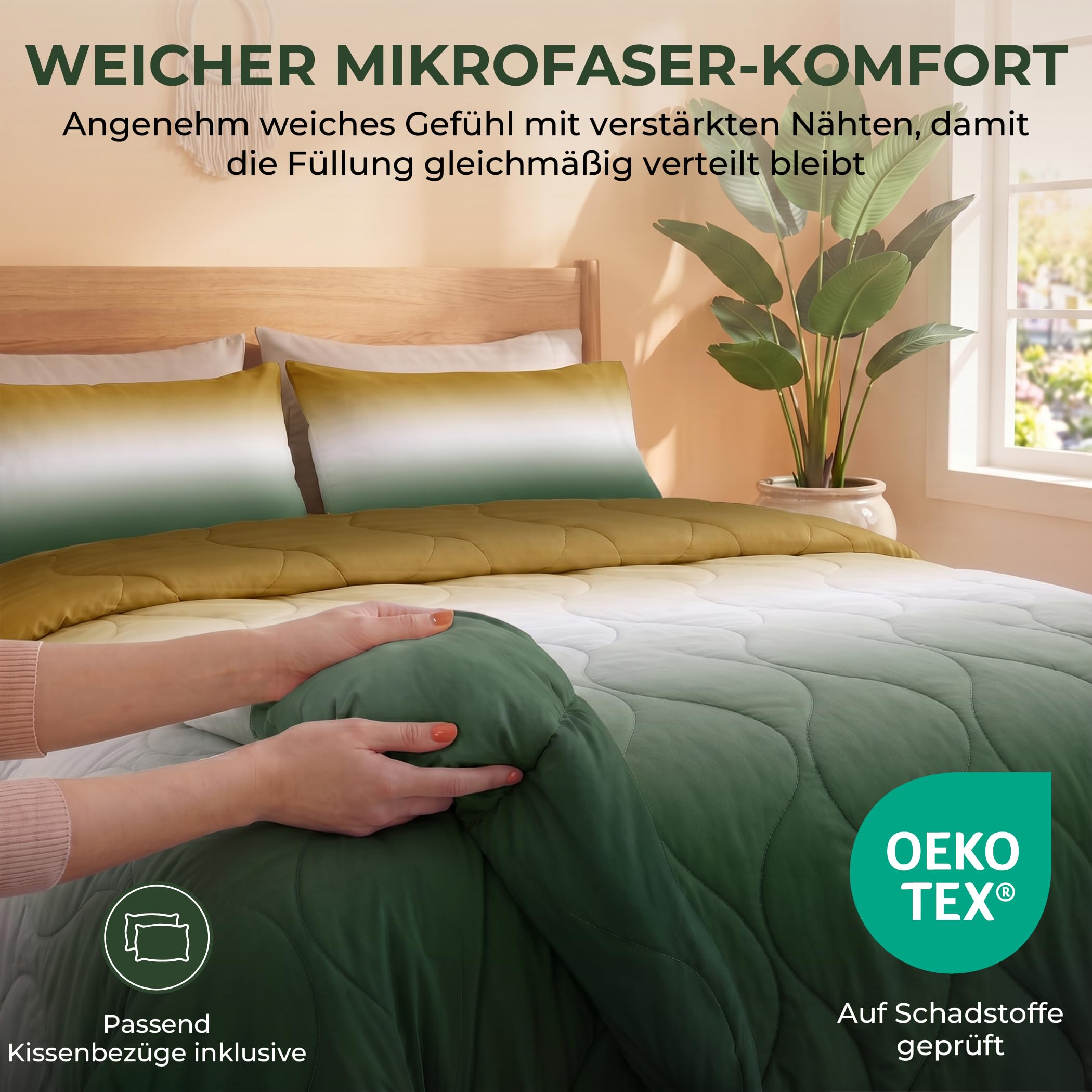 SLEEP COMFY Gradient - Edredón de verano (240 x 220 cm, incluye 2 fundas de almohada de 60 x 70 cm, sin funda), ligera, transpirable, hipoalergénica, lavable, para camping y caravana