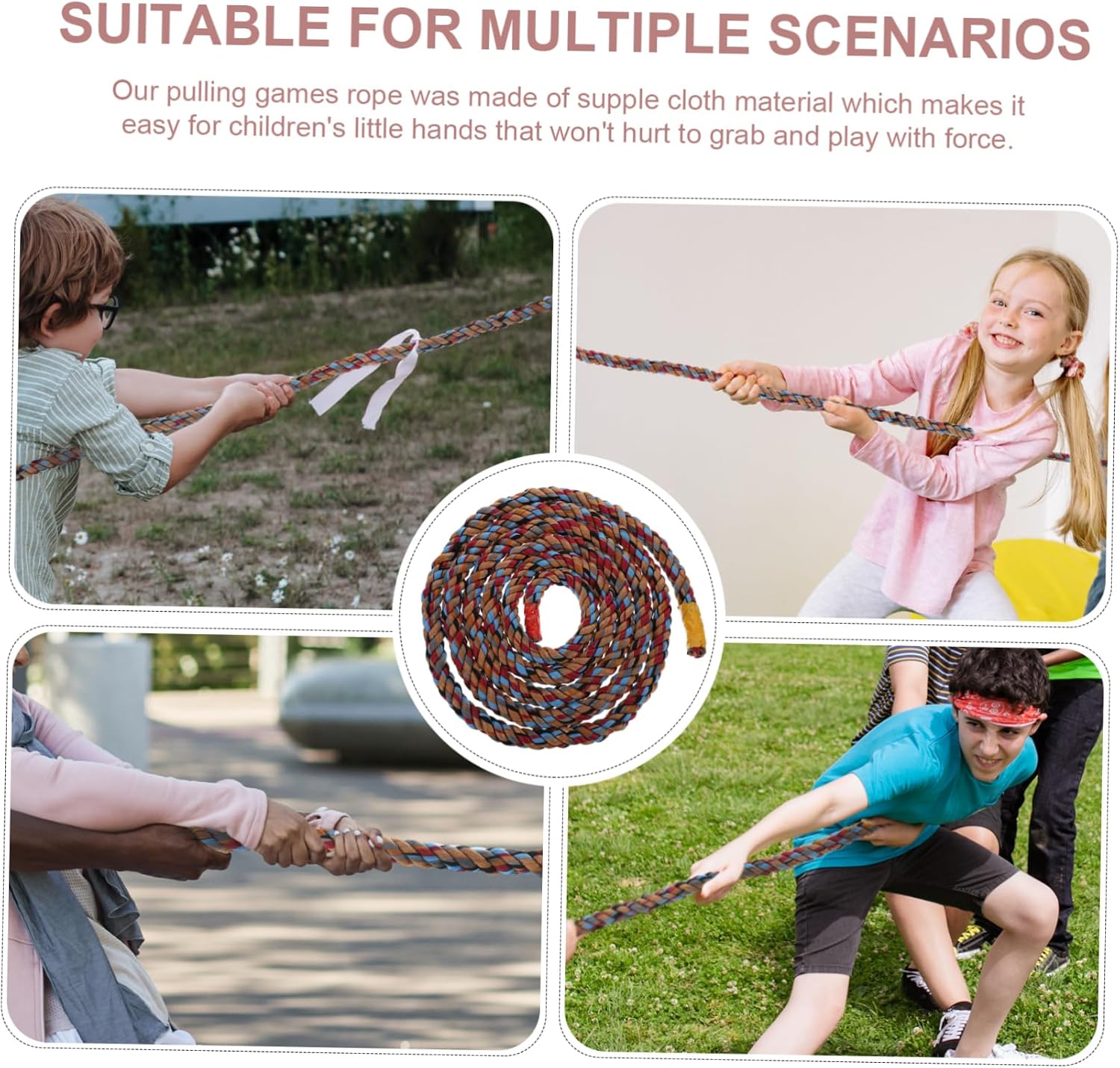 TEHAUX Twisted Cloth Tug of War Rope and Lightweight Tug War Cord for Outdoor Competitions and Family Fun