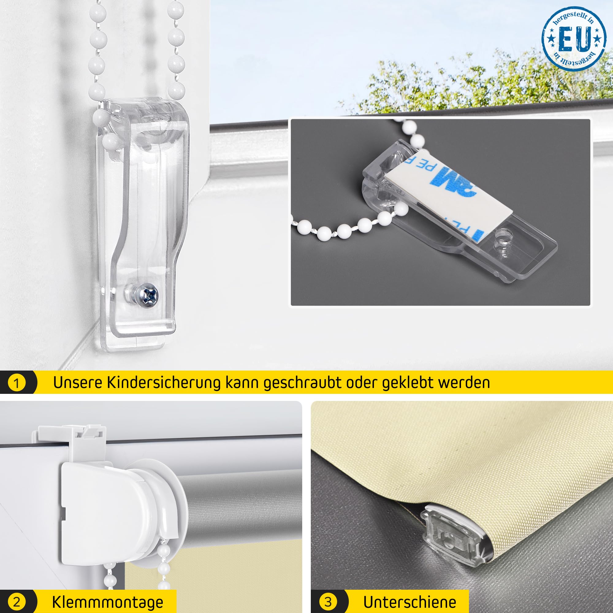 Jalousiescout Thermorollo ohne Bohren, Klemmfix Rollo mit Thermo-Beschichtung, Verdunkelungsrollo für Fenster und Türen, Sonnenschutz Sichtschutz, 110 x 230 cm (BxH), Creme