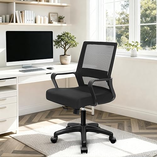 Miniatura 2 de NEO Chair Silla de oficina para videojuegos, silla de computadora de malla ergonómica, respaldo medio con ruedas, soporte lumbar, cómodo, giratorio