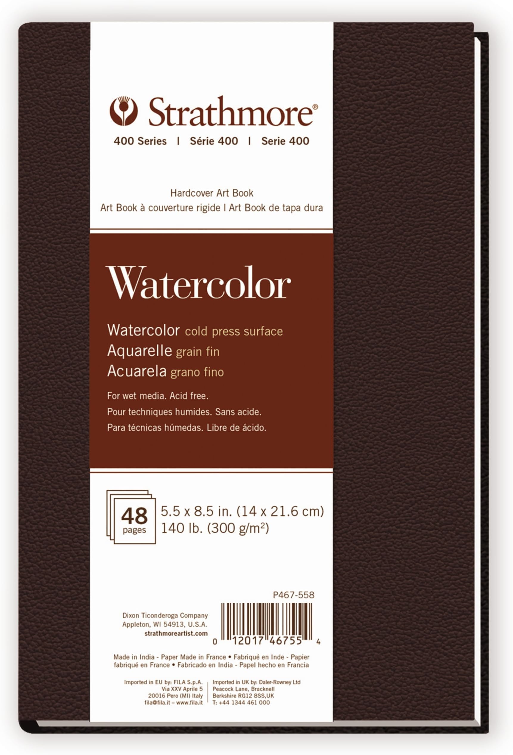 400 Series Watercolor Paper Art Book, Matte Brown Cover, Natural White, Hardbound, 24 Sheets, 5.5x8.5 inch