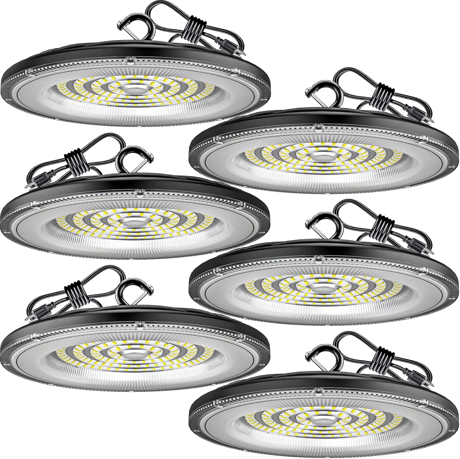 150W 6 Pack UFO LED High Bay Light, 22500LM Shop Lights, Commercial Lights,6500K Daylight with US Plug IP66 Waterproof for Workshop, Warehouse, Barn, Garage, Factory, Industrial