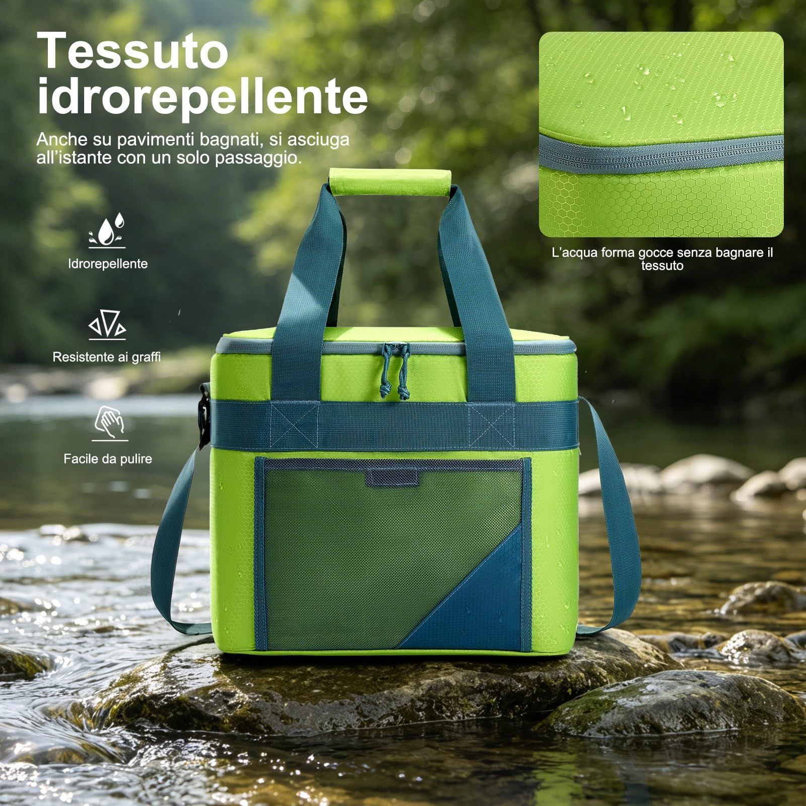 Borsa Termica 30L per Picnic, Campeggio, Spiaggia, Verde | Isolamento termico avanzato, Cinturino imbottito e manici rinforzati