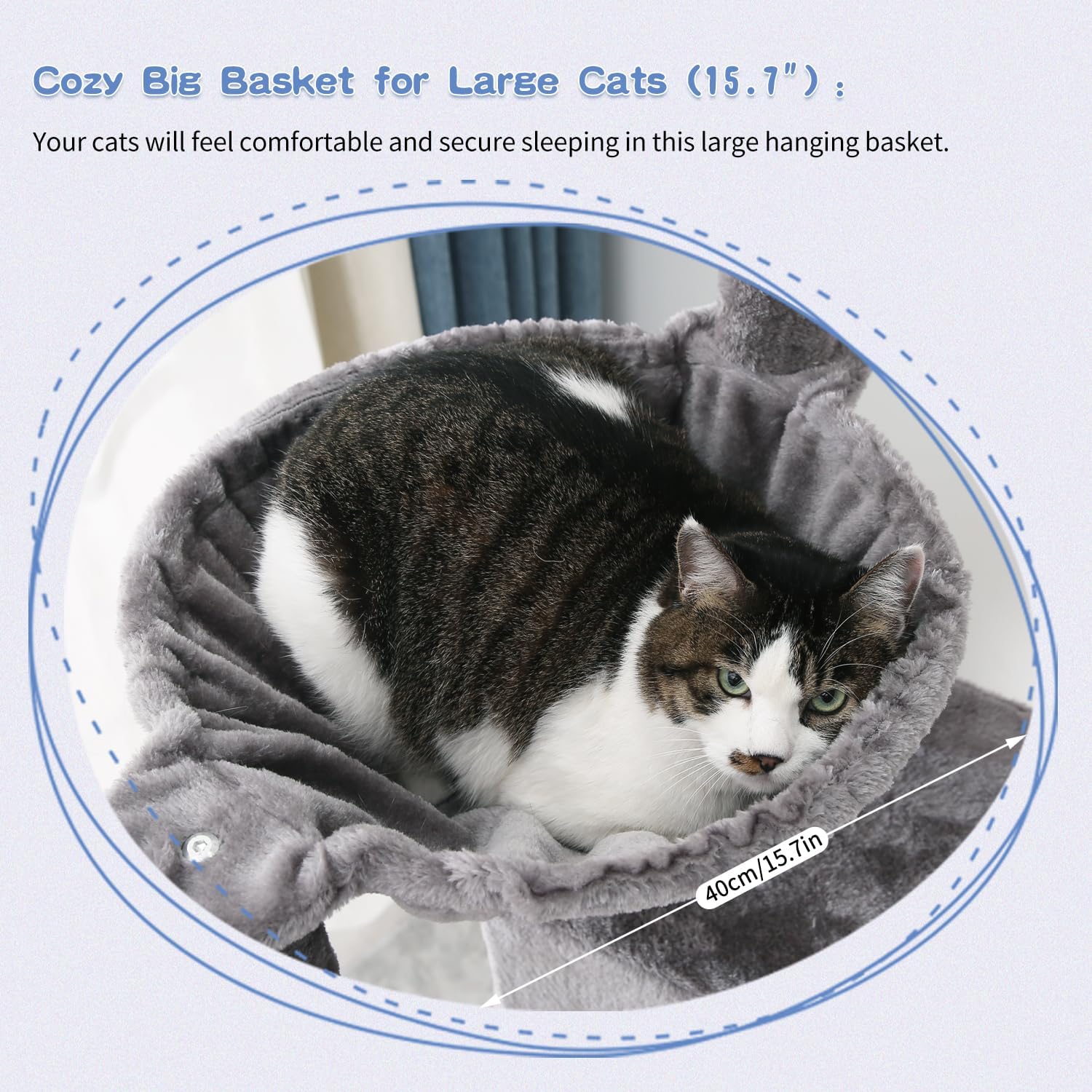 review Cat Tree for Indoor Cats - Large Adult with Big Basket, 55.9'' Multi-Level Tower, Spacious Condo, Enlarged Top Perch, 10 Scratching Posts, Light Gray