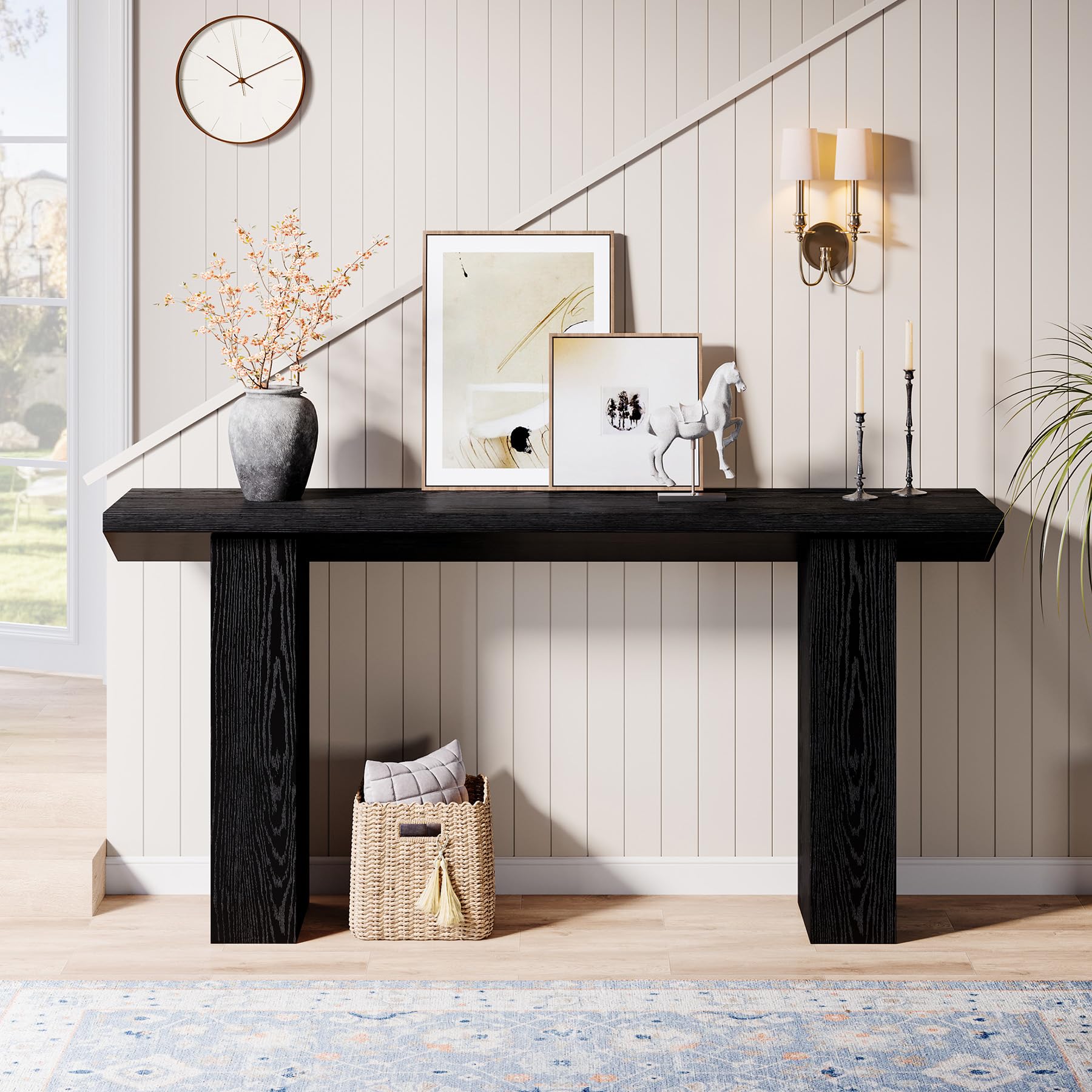 Tribesigns Mesa Consola para Pasillo, Consola recibidor de 160 cm en Color Negro, Mesa de sofá de Madera para Entrada, salón, detrás del sofá, Pasillo, recibidor, vestíbulo.
