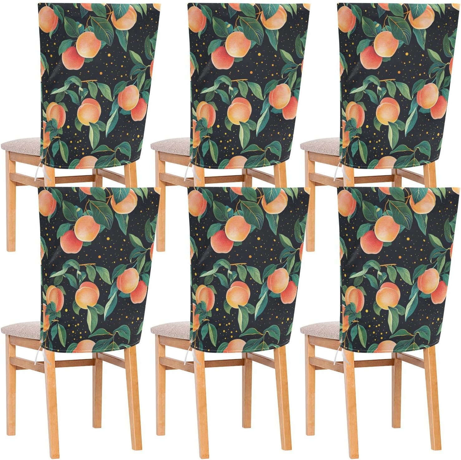 ALAZA Peaches at Starry Night Chair Back Cover Set of 6, Washable Reusable Removable Chair Slipcovers Decorative Chair Cover for Home Kitchen Wedding Party