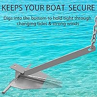 Vista 7 de ISURE MARINE Boat Fluke Style - Kit de anclaje de acero galvanizado de 13 libras, incluye ancla, cuerda, cadena y grilletes