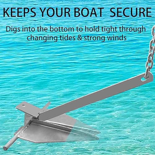 Miniatura 7 de ISURE MARINE Boat Fluke Style - Kit de anclaje de acero galvanizado de 13 libras, incluye ancla, cuerda, cadena y grilletes