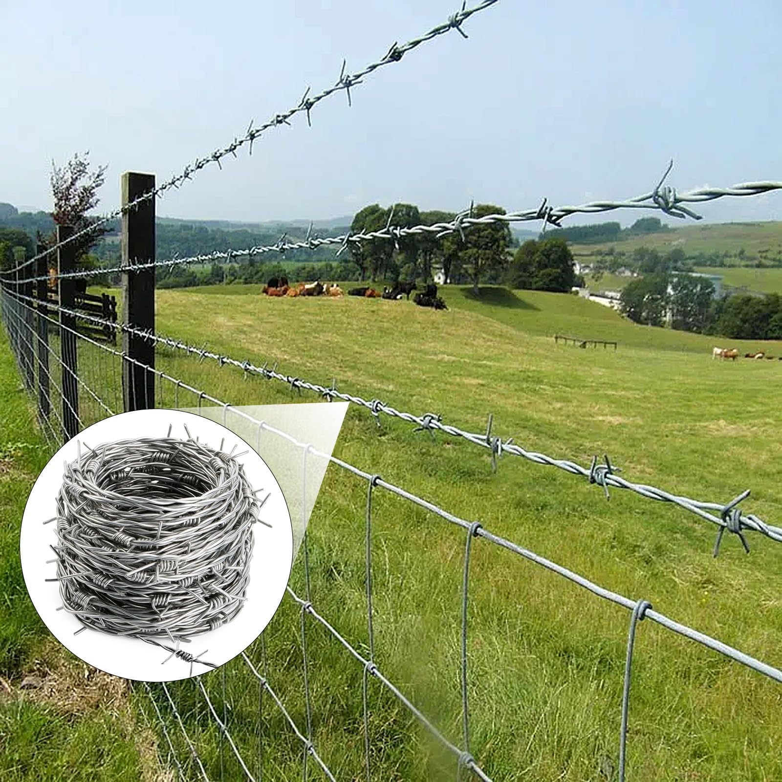 Mbsomnus Drut kolczasty 1,8 mm x 9 m, rolka z drutu kolczastego, ocynkowana ogniowo, z rękawiczkami, kolce, na pastwisko, ogrodzenie, ogrody, balkon, podwórko, ściany, DIY, rękodzieło, kij baseballowy