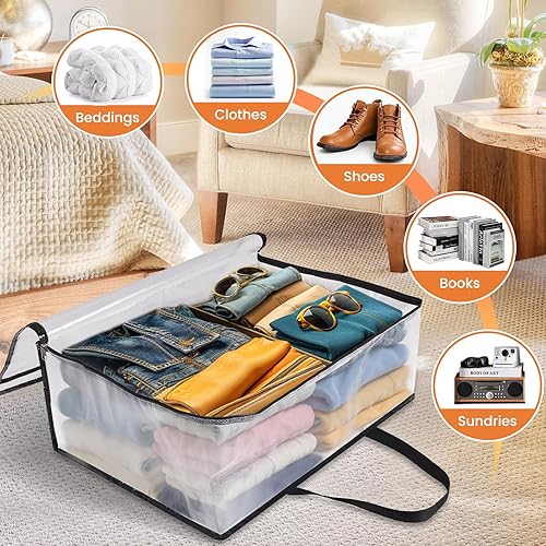 Miniatura 6 de Paquete de 6 bolsas de almacenamiento transparentes para edredón, ropa y ropa de cama, almacenamiento de mantas de plástico con cremallera y asa,