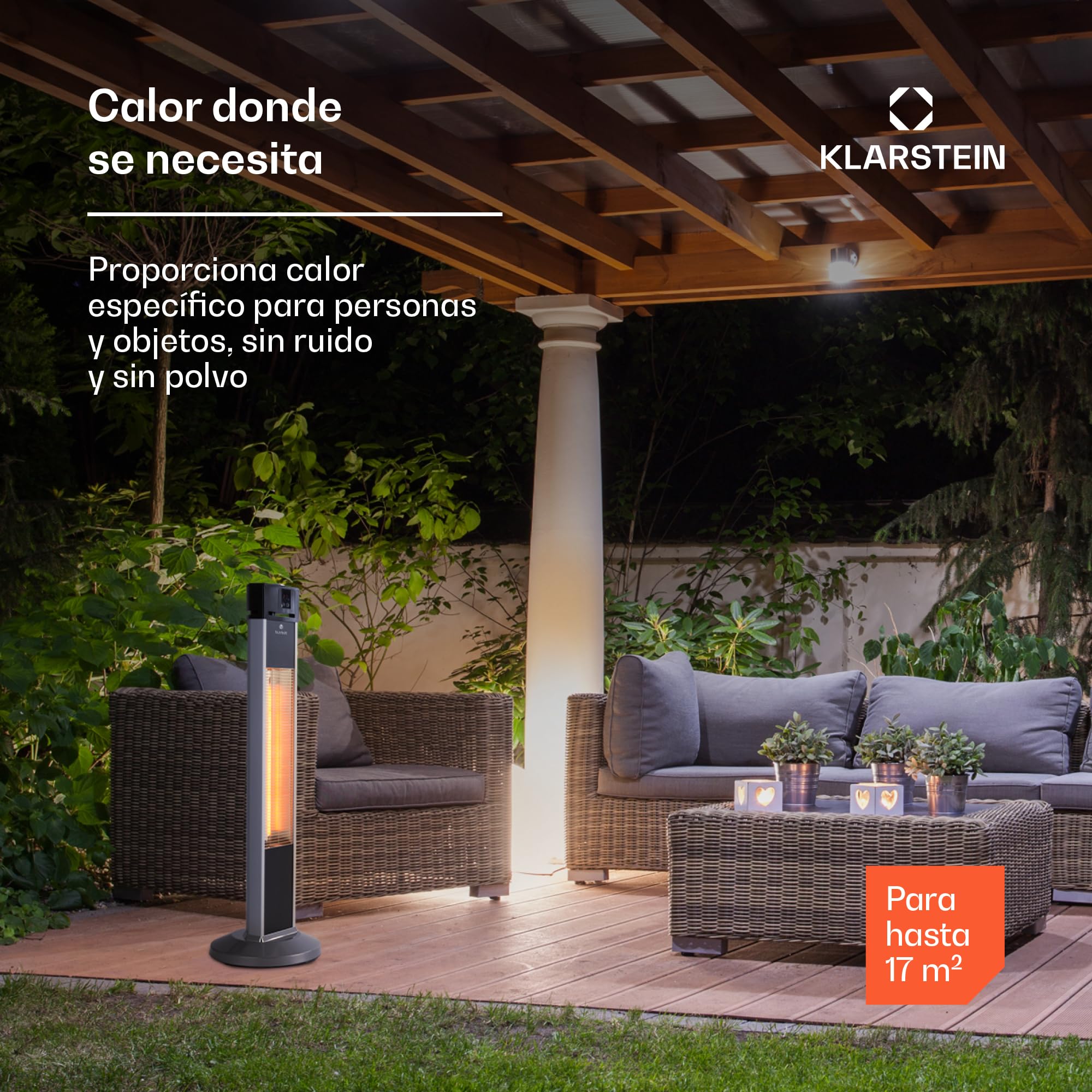 Klarstein Radiador Electrico Bajo Consumo, Calefactor para Patio o Terraza de 2000W, con Mando, Radiadores Bajo Consumo Electricos, Eficiencia IP34, Calefactores Jardín, para Exterior