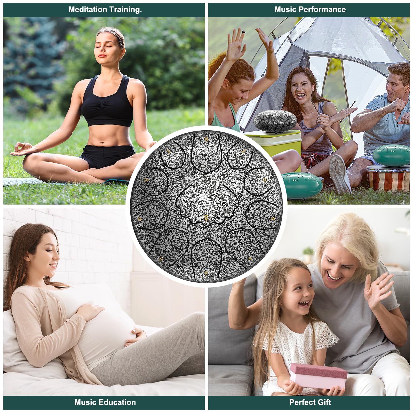 Rain Drum for Outside Garden, 8 Inches 11 Notes Steel Tongue Drum, Waterproof Meditation Rain Chime, Musical Instruments for Adult Gift with Bag, Music Book, Mallets (Star Sliver) 7