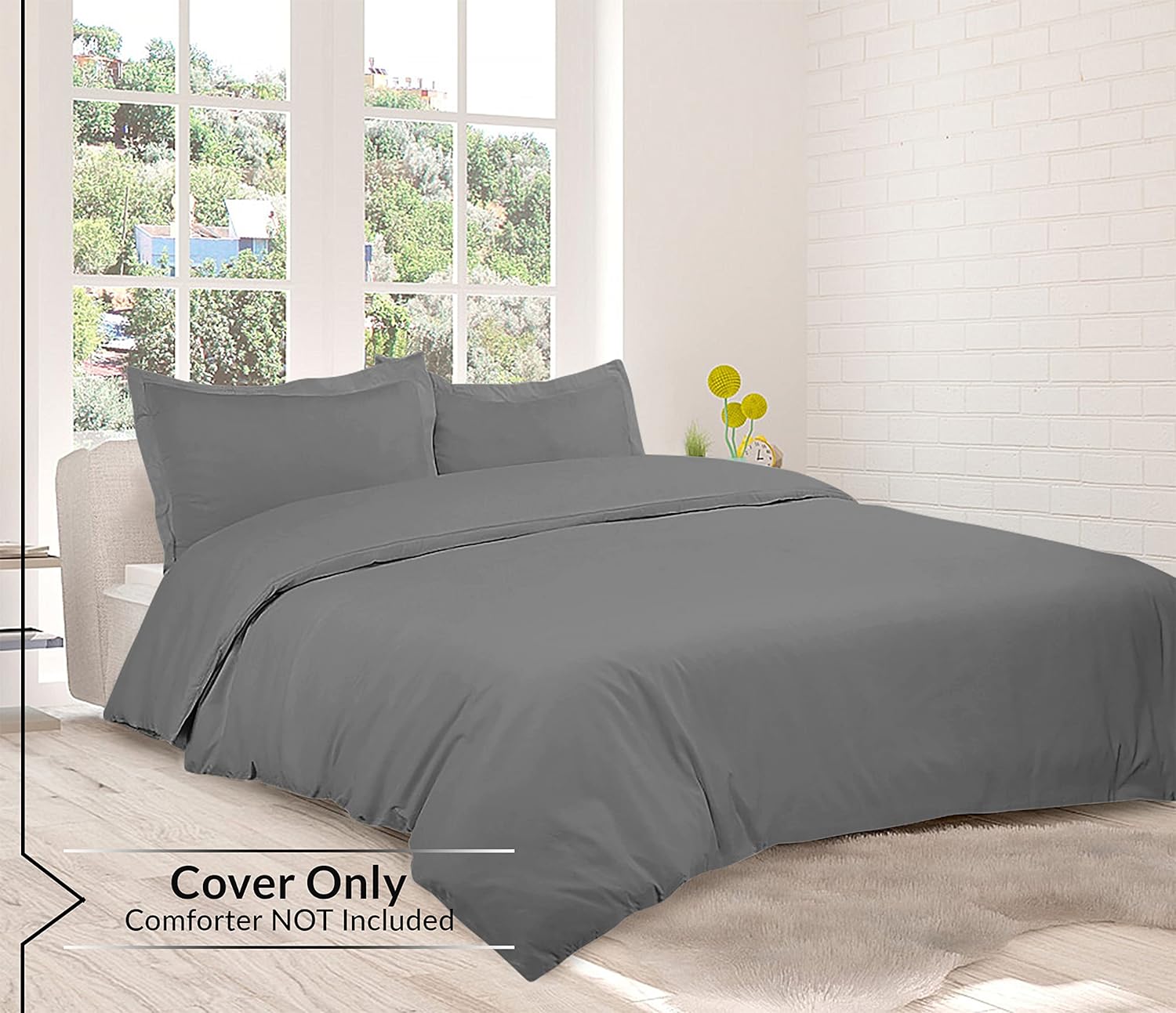 ROYALE LINENS Grey Duvet Cover Queen Size - 3 Piece Bedding Comforter Covers - Zipper Closure - 1 Queen Duvet Cover 90x90 inches and 2 Pillow Shams - No Comforter Included