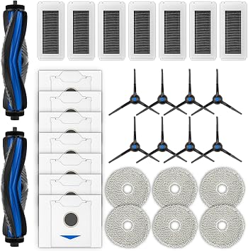 30 Pack N30 Omni Replacement Parts Accessories Kit for ECOVACS DEEBOT N30 Omni, N30 Pro Omni Robot Vacuum, 2 Roller Brushes, 8 Side Brushes, 7 Dust Bags, 7 HEPA Filters, 6 Mop Pads
