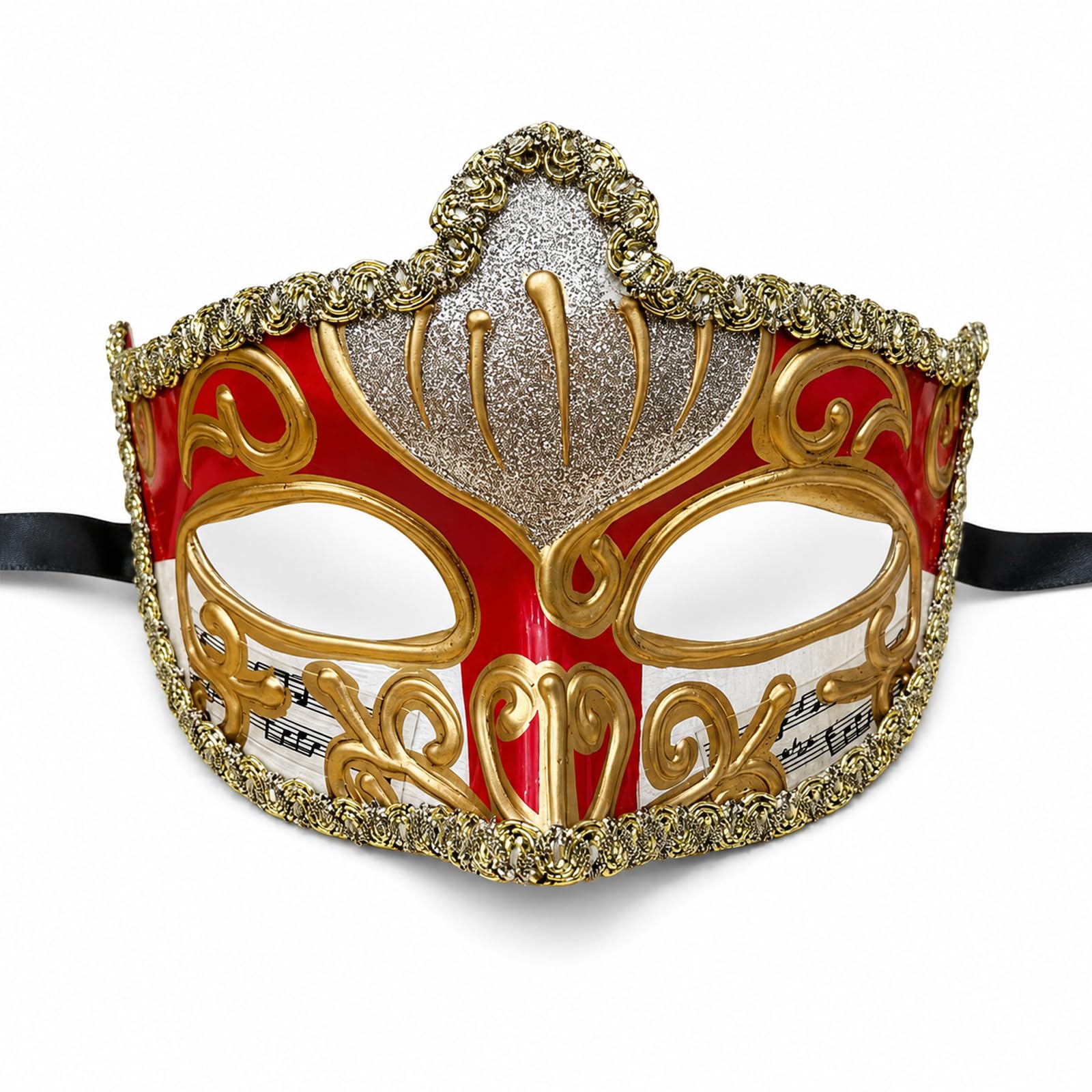 NoraGlaze Venetian Masquerade Mask, Half-Face, Red, Gold Powder Detailing โ image 1