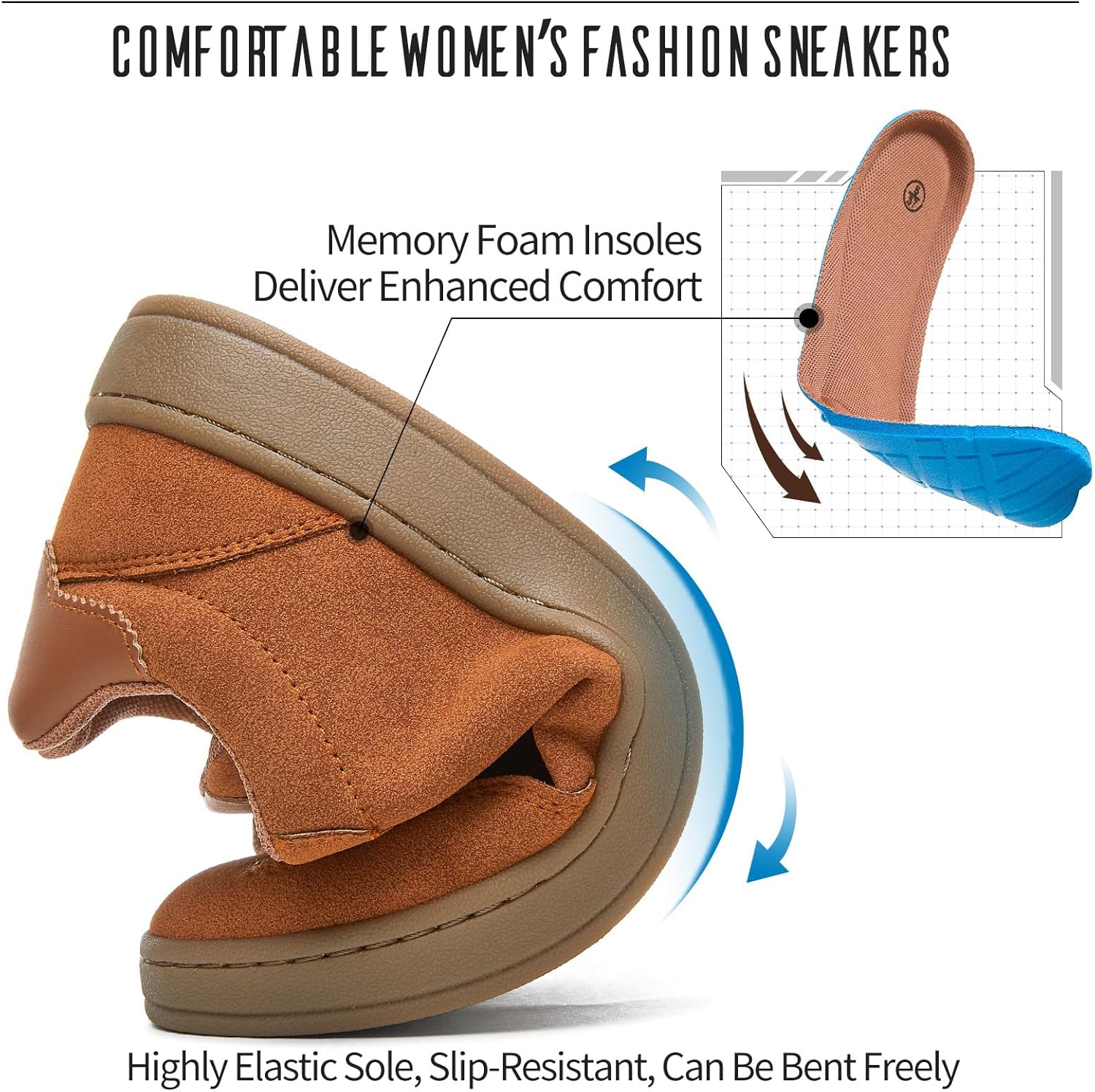 Adokoo Women's Fashion Sneakers Suede Black Grey Brown Casual Shoes Tennis Low Top Lace Up Sneakers for Women - Image 5