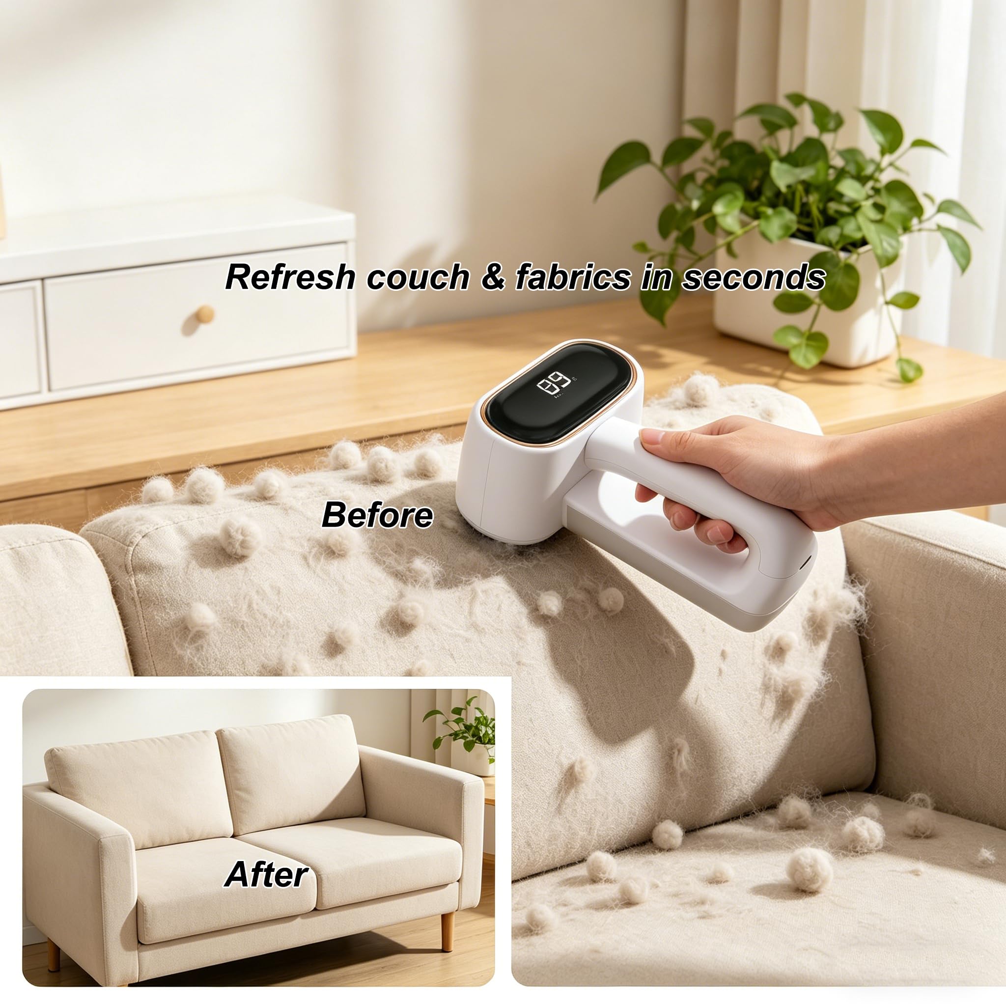 Stoffrasierer Fusselentferner, wiederaufladbarer Pullover-Rasierer mit Doppelkopf und LCD-Display für Kleidung, Couch, Pilling-Möbel, 6-Blatt-Klingen, Defuzzer, Weiß, 1 Stück
