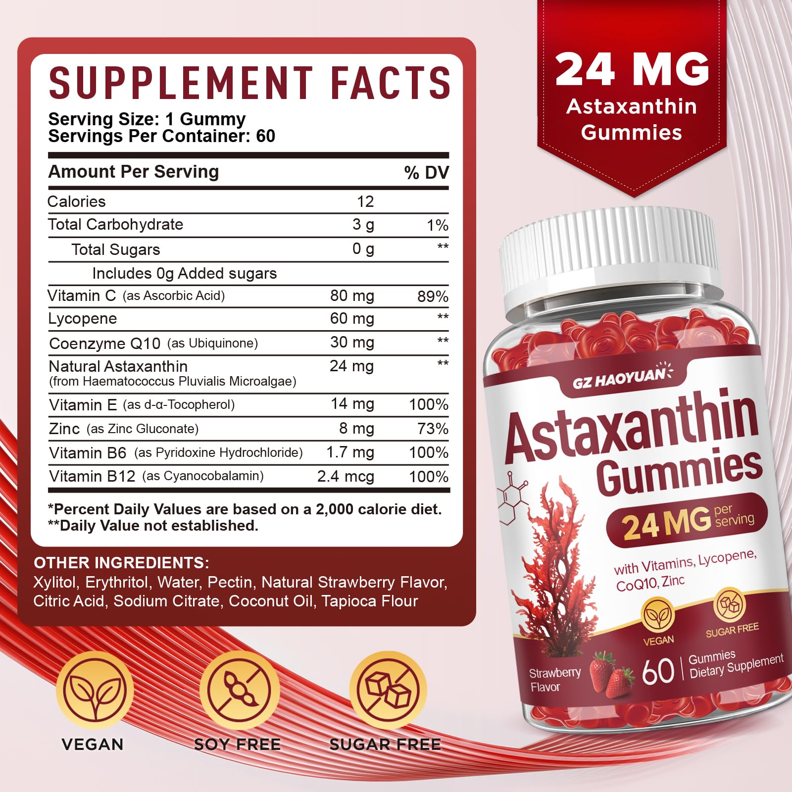 Astaxanthin Gummies 24mg, Astaxanthin Supplement with Lycopene, Vitamins & CoQ10 for Antioxidant, Eye, Skin & Immune Support, Sugar Free, Vegan, Strawberry Flavor, 60 Count — Amazon image 8