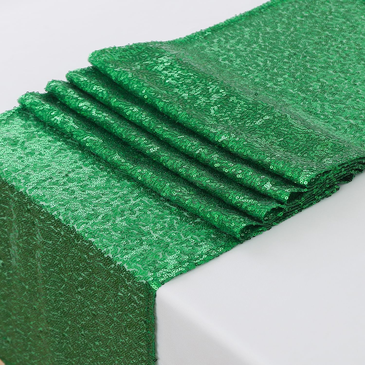 WENSINL Green Table Runner Pack of 10 Sequin Table Runners 12 x 72 Inches Long for