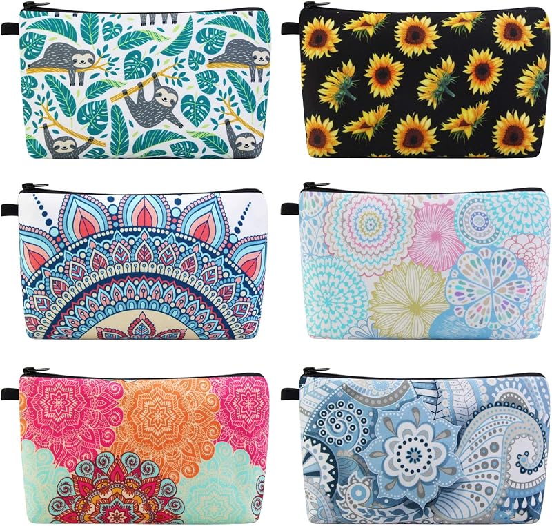 MAGEFY Necessaire de Maquiagem em Poliéster com Zíper e Estampas Florais, 6 Unidades